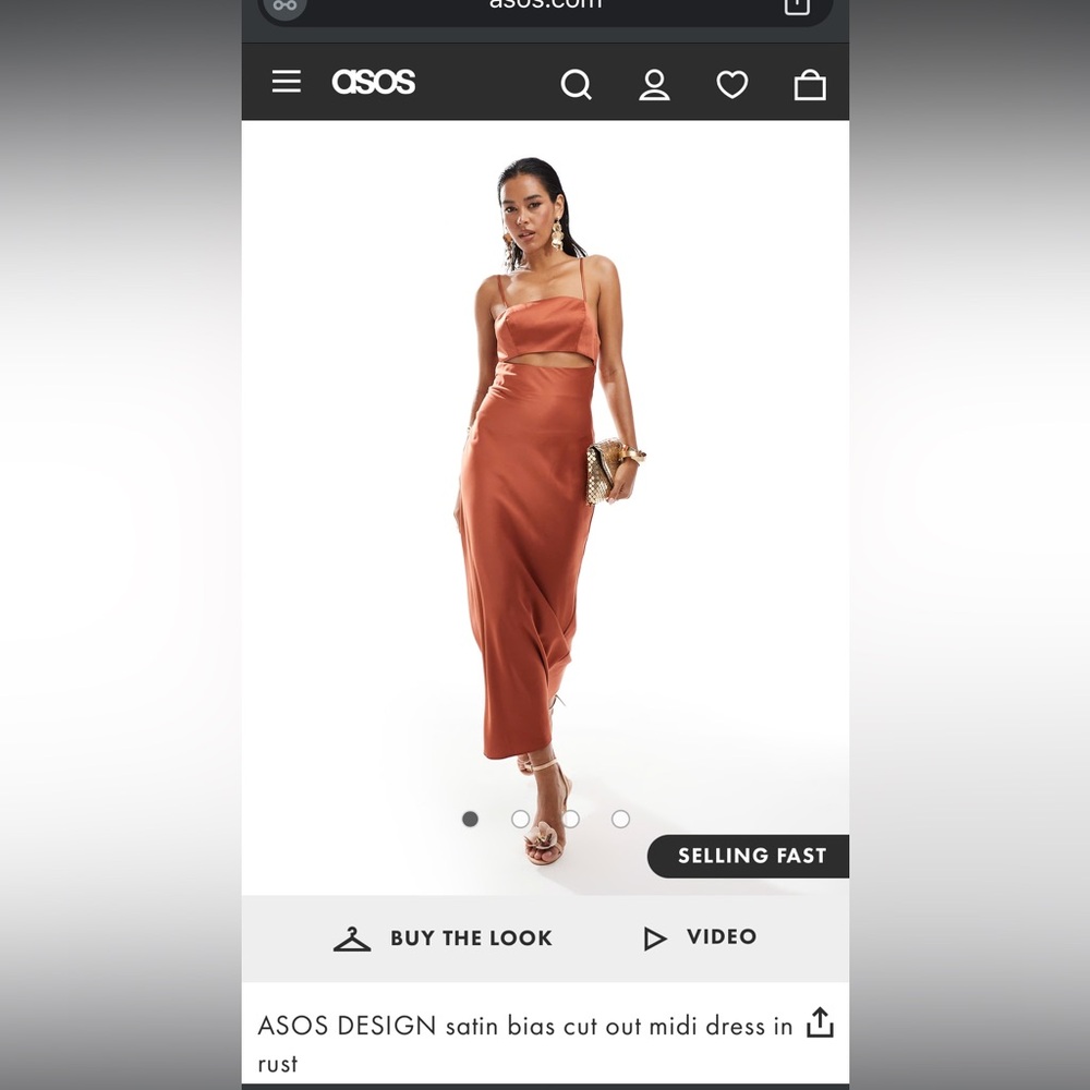 Satin Bias Cut Out Midi Dress in Rust